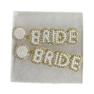 NWT Bride White and Gold Beaded Earrings
